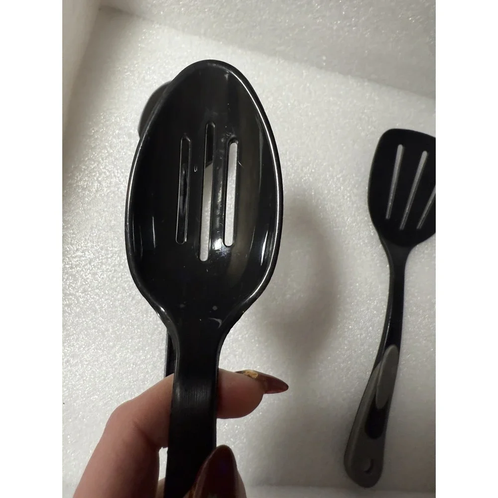 Vintage Tailor Made Black Spatula Slotted Spoon Set Made In USA‎